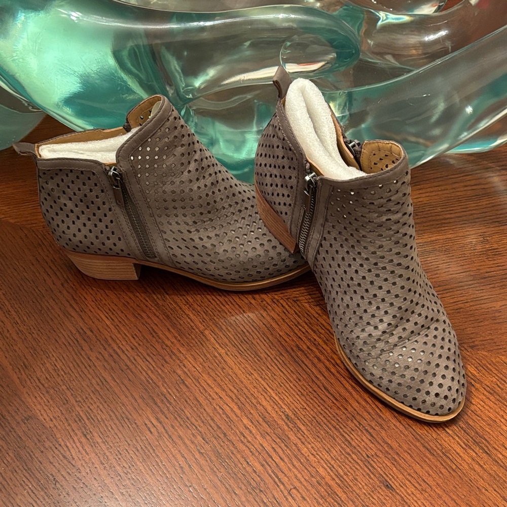 Lucky Brand Taupe Perforated Ankle Booties